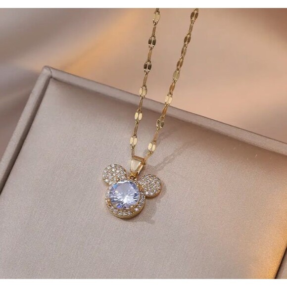 Gold Iced Disney Mickey Mouse Head Necklace Pendant Chain - Picture 3 of 7